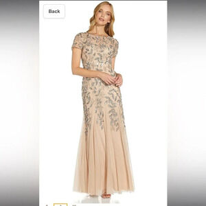Adrianna Papell Beige Maxi Dress with Silver Embroidery